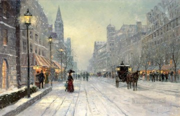 冬の夕暮れの街並み Oil Paintings